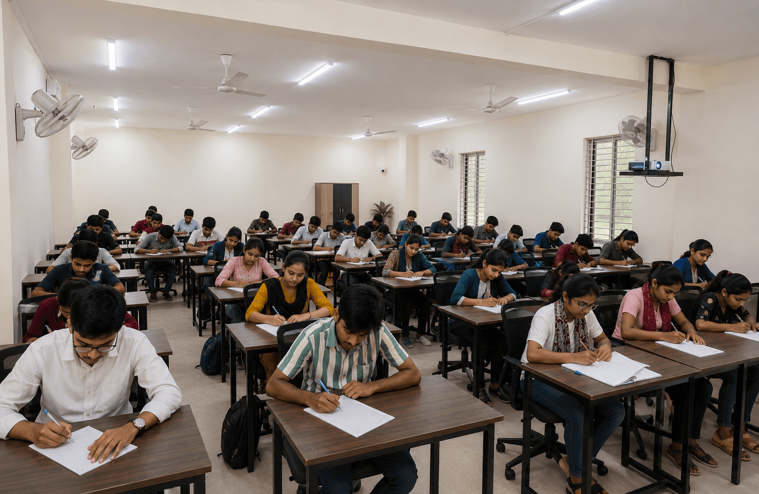Students taking a competitive exam in an IEITS classroom