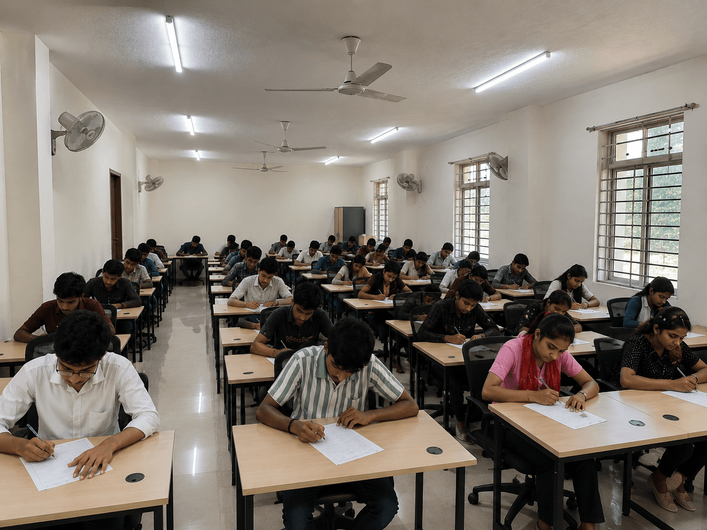 Students seated for an examination in an IEITS coaching hall